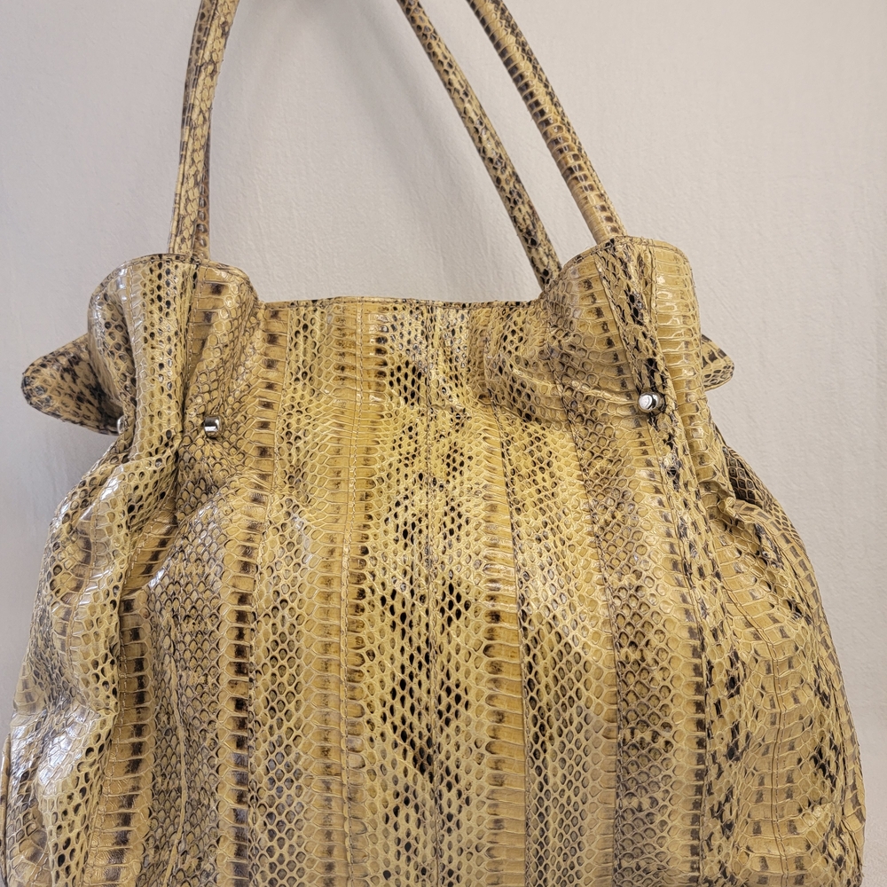 VNTG Y2K Pure 100% Genuine Leather Python Print  Silver Toned Hardware Hand Bag - Picture 4 of 13